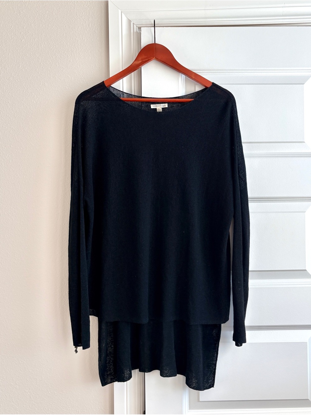 Eileen Fisher Organic Linen Black Hi Low Tunic Sweater S